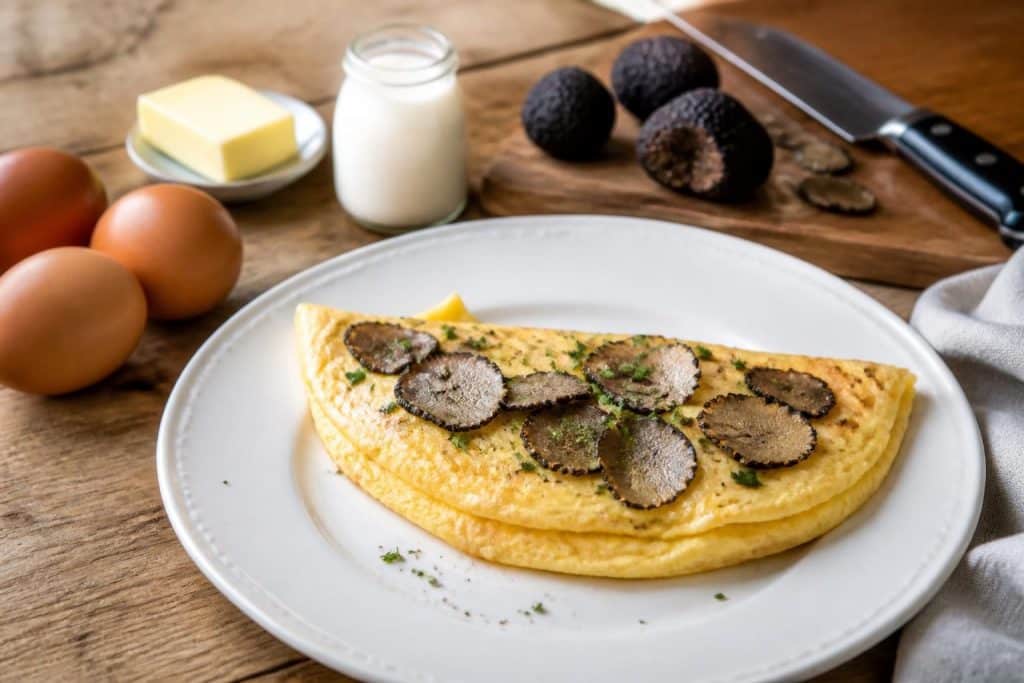 découvrez notre recette facile d'omelette à la truffe, avec tous les ingrédients essentiels pour un plat savoureux et raffiné.